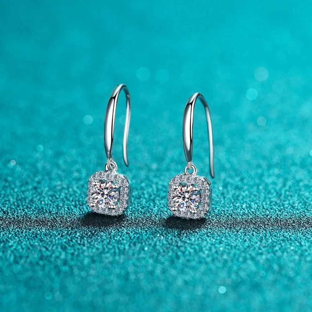 Certified 1ct. t.w. Moissanite Diamond Halo Drop Earrings NEW